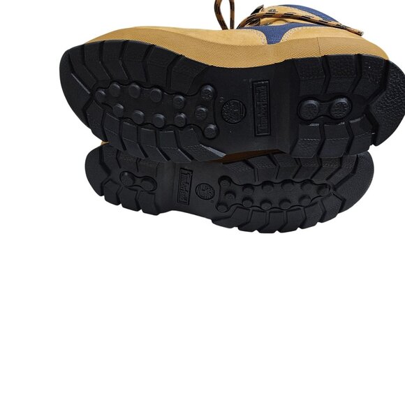 Timberland Mens 9M Tan & Blue Leather/Nylon Hiking Boots With Logo Embroidery & - Picture 10 of 11